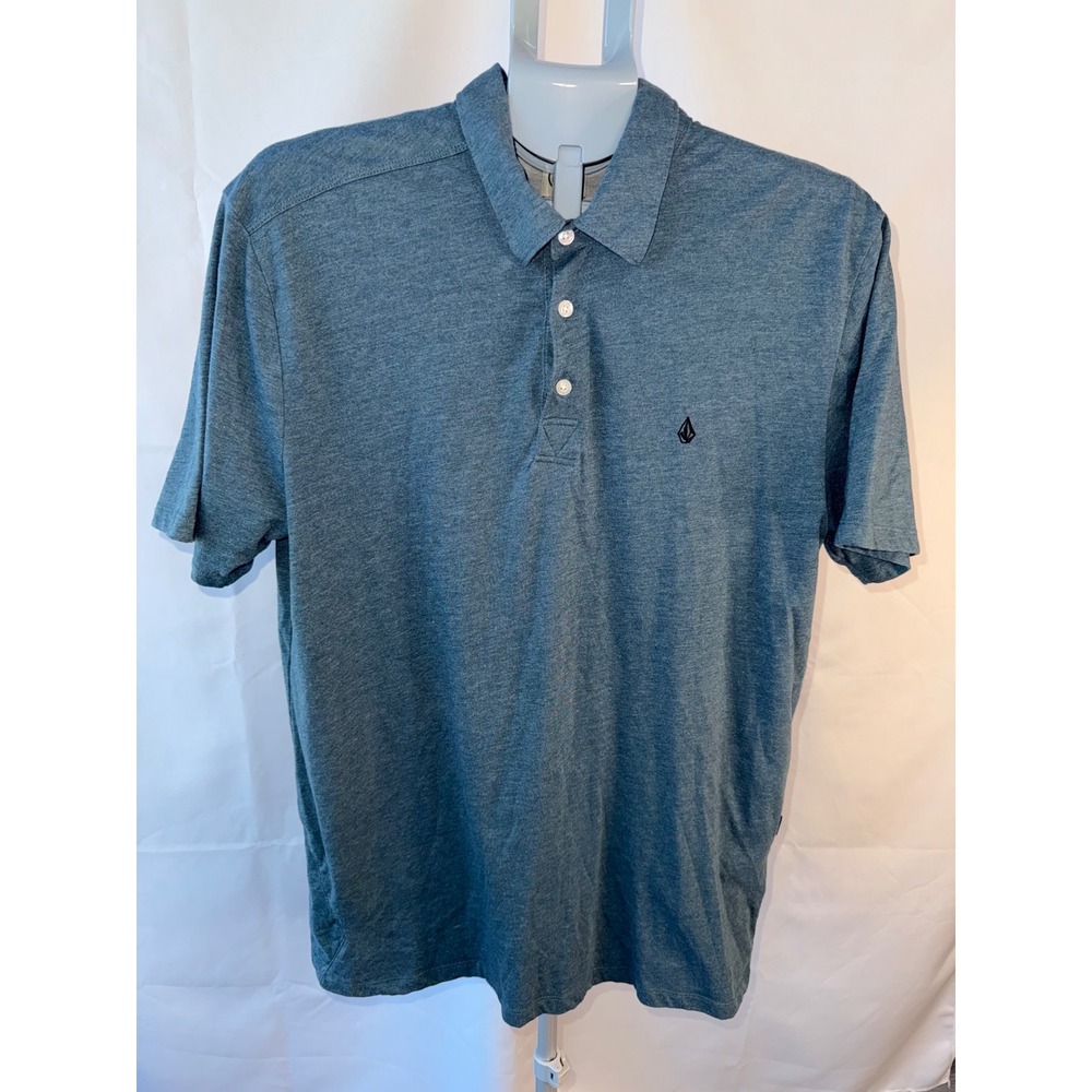 Volcom Mens Heather Teal Blue Short Sleeve Polo Shirt Stone Logo Size Large